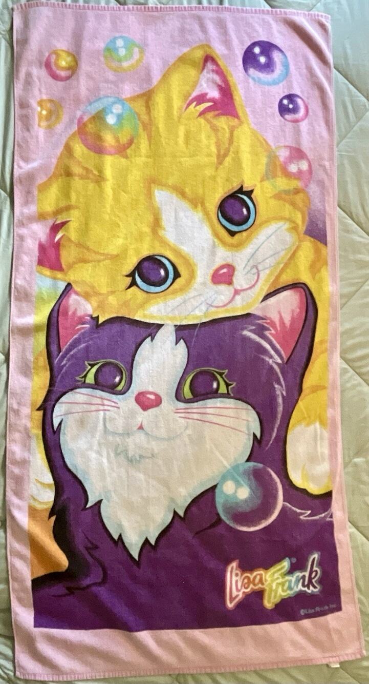 Vintage 1990’s Lisa Frank Kitty Cat With Bubbles Beach Towel - 57”L x 29”W